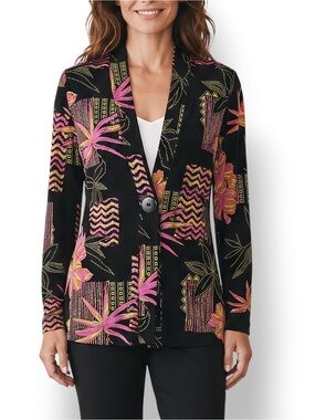 4/$20 The Travel Collection Black Tropical Print One Button Jacket Blazer Small